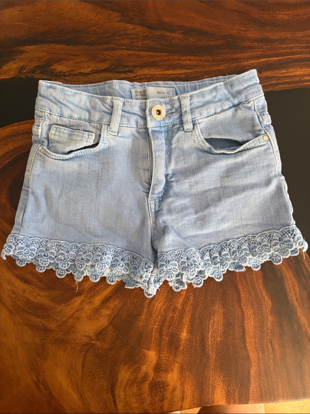 Zara Light Blue Denim Shorts with Cute Trim